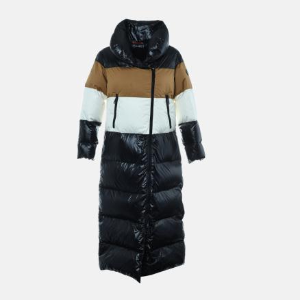 Long down jacket in black, tan and off white